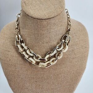 Banana Republic Gold Tone Chunky Oval Link Ivory MOP‎ Look Accent Chain Necklace